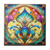 ステンドグラスカラフルフローラデザインセラミックタイル タイル (正面)