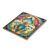 ステンドグラスカラフルフローラデザインセラミックタイル タイル (側面)