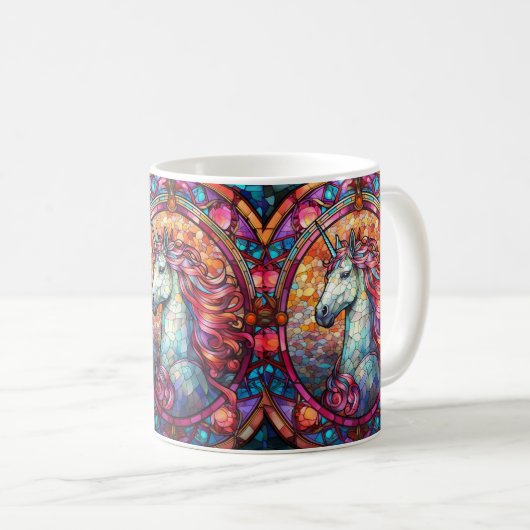ステンドグラスカラフルユニコーン コーヒーマグカップ (正面右)