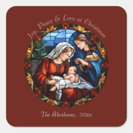 ステンドグラスカラフルヴィンテージクリスマス スクエアシール