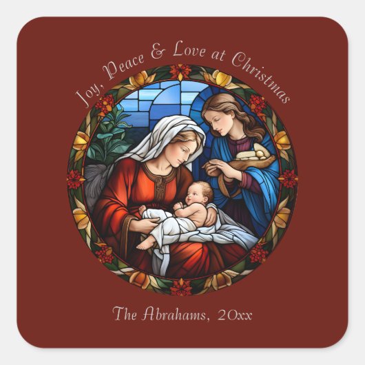 ステンドグラスカラフルヴィンテージクリスマス スクエアシール (正面)