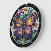 ステンドグラスガーデン» – 蝶とフローラ ラージ壁時計 (傾斜)