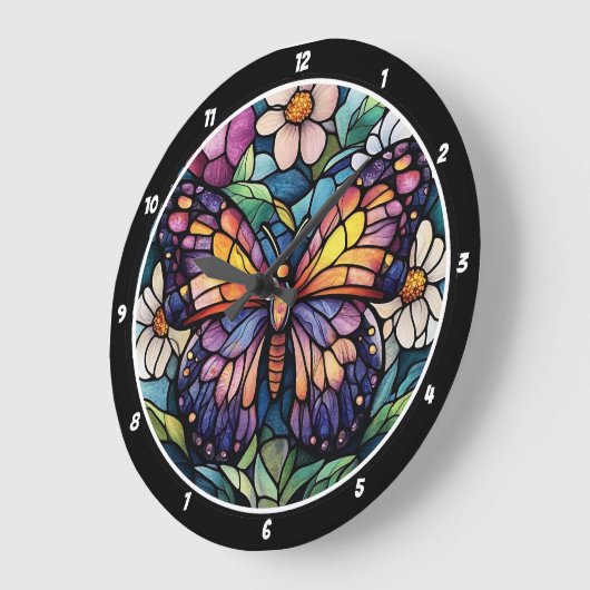 ステンドグラスガーデン» – 蝶とフローラ ラージ壁時計 (傾斜)