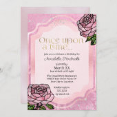 ステンドグラスクピンクローズスリーピング美しいおとぎ話 招待状 (正面/裏面)
