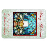 ステンドグラスクリスマスキャンドルホリーグリーングリッター マグネット (横)