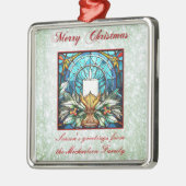 ステンドグラスクリスマスキャンドルホリーグリーングリッター メタルオーナメント (左)