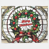 ステンドグラスクリスマスリース毛布 フリースブランケット (正面(横))