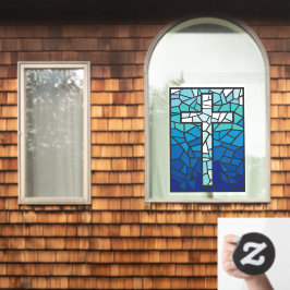 ステンドグラスクロスブルー白黒 ウィンドウサイン