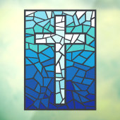 ステンドグラスクロスブルー白黒 ウィンドウサイン (シート3)