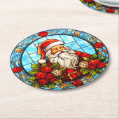 ステンドグラスサンタクリスマスオーナメント–67672 ラウンドペーパーコースター (アングル)