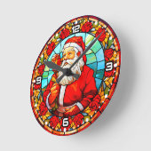 ステンドグラスサンタクリスマスオーナメント–67680 ラウンド壁時計 (傾斜)