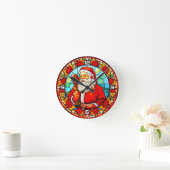 ステンドグラスサンタクリスマスオーナメント–67680 ラウンド壁時計 (ホーム)