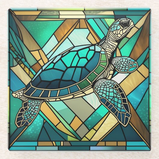 ステンドグラスシーカメイラストレーション ガラスコースター (正面)