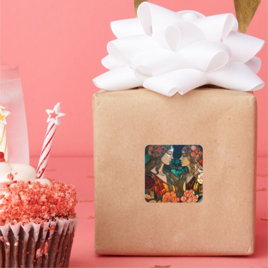 ステンドグラスジェミニ〔占星術の〕十二宮図 スクエアシール (パーティー)