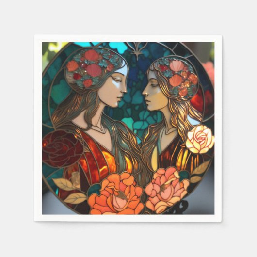 ステンドグラスジェミニ〔占星術の〕十二宮図 スタンダードカクテルナプキン (正面)