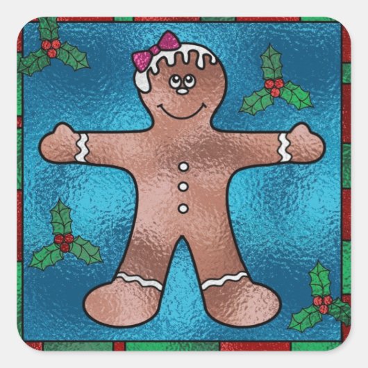 ステンドグラスジンジャーブレッドマン スクエアシール (正面)