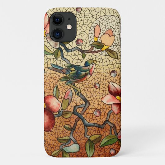 ステンドグラススタイルの花の木の上の鳥 Case-Mate iPhoneケース (裏面)