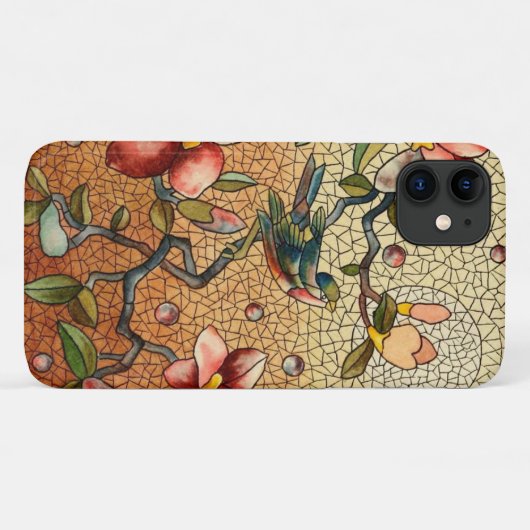 ステンドグラススタイルの花の木の上の鳥 Case-Mate iPhoneケース (裏面(横))