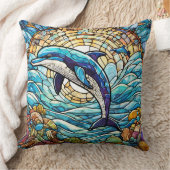 ステンドグラススタイルイルカ クッション (ブランケット)