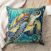 ステンドグラススタイルウミガメ本州 クッション (ブランケット)