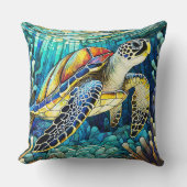 ステンドグラススタイルウミガメ本州 クッション (正面)