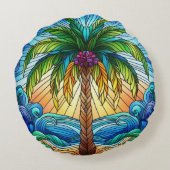 ステンドグラススタイルカラフルパームツリー ラウンドクッション (裏面)