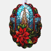 ステンドグラススタイルクリスマスツリーとポインセチア オーナメントカード (左)