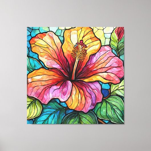 ステンドグラススタイルハイビスカス キャンバスプリント (正面)