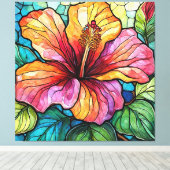 ステンドグラススタイルハイビスカス キャンバスプリント (インサイチュ (ウッドフロア))