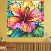 ステンドグラススタイルハイビスカス キャンバスプリント (インサイチュ (リビング))