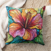 ステンドグラススタイルハイビスカス クッション (ブランケット)
