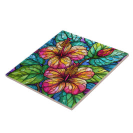 ステンドグラススタイルハイビスカス タイル