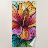ステンドグラススタイルハイビスカス ビーチタオル (正面)
