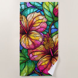 ステンドグラススタイルハイビスカス ビーチタオル