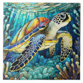 ステンドグラススタイルハワイアンウミガメ本能芸術 タイル (正面)