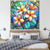 ステンドグラススタイルプルメリアアート キャンバスプリント (インサイチュ (寝室))