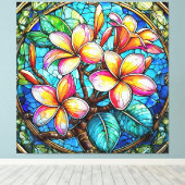 ステンドグラススタイルプルメリアアート キャンバスプリント (インサイチュ (ウッドフロア))