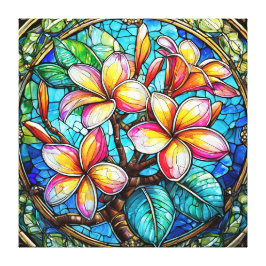 ステンドグラススタイルプルメリアアート キャンバスプリント