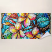 ステンドグラススタイルプルメリアアート ビーチタオル (正面)