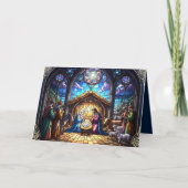 ステンドグラススタイル出生シーン2ホリデーカード シーズンカード (正面)