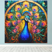 ステンドグラススタイル孔雀 キャンバスプリント (インサイチュ (ウッドフロア))