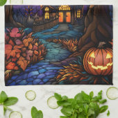 ステンドグラススタイル幽霊のよく出るハウス キッチンタオル (折り畳み)