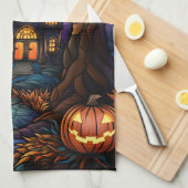 ステンドグラススタイル幽霊のよく出るハウス キッチンタオル (四つ折り)