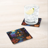 ステンドグラススタイル幽霊のよく出るハウス スクエアペーパーコースター (インサイチュ)