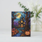 ステンドグラススタイル幽霊のよく出るハウス ポストカード (スタンド正面)