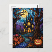 ステンドグラススタイル幽霊のよく出るハウス ポストカード (正面/裏面)