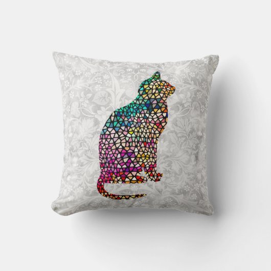 ステンドグラススタイル猫プロフィール枕 クッション (正面)