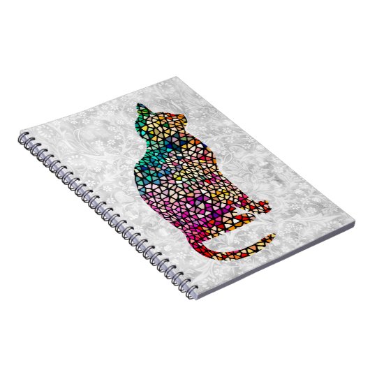 ステンドグラススタイル猫ヴィンテージ模様 ノートブック (右側)