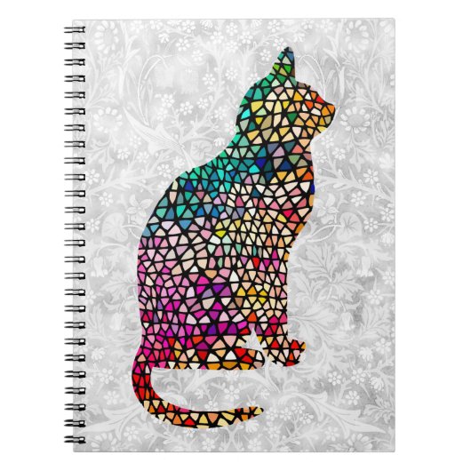 ステンドグラススタイル猫ヴィンテージ模様 ノートブック (正面)