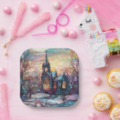 ステンドグラスチャーチスクエア紙プレート ペーパープレート (パーティー)